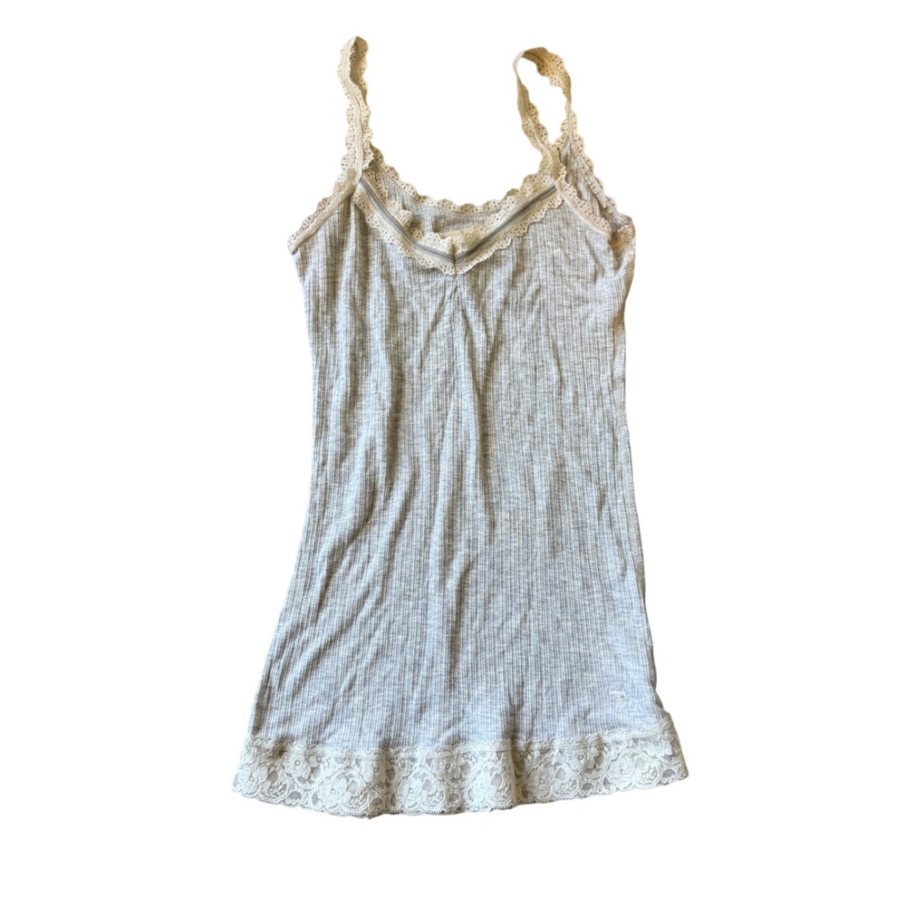 Abercrombie and Fitch Gray Ribbed Lace Trim Camisole Top M Y2K Coquette